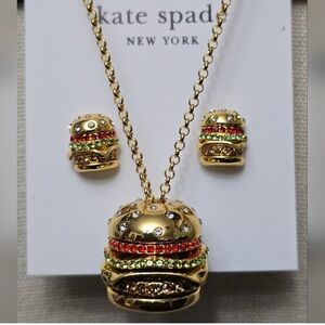 Kate Spade Gold and Multicolor cheeseburger Necklace Set